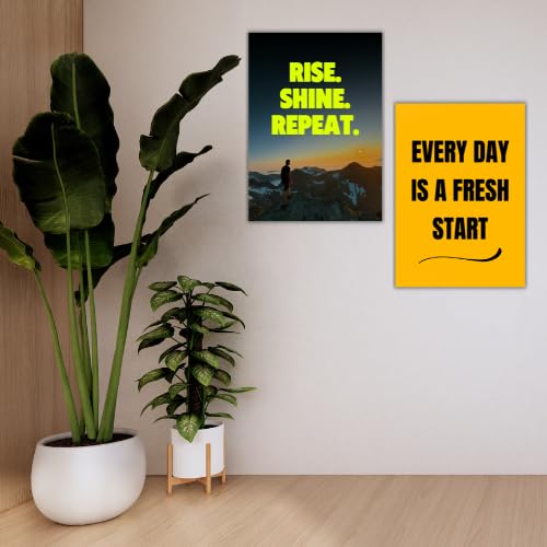 Motivational Poster Rise, Shine and Repeat | Motivational Wall Posters For Gym and Office | Unframed A4 Inspiring Posters 2Pcs | Laminated, Premium Finish, Back-Side Stickers for Easy Wall Mounting