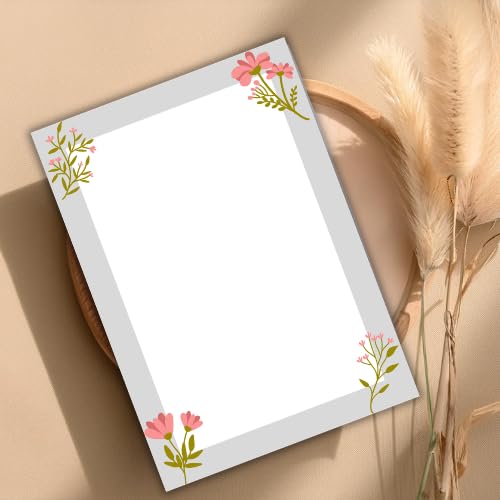 Premium A4 Floral Border Sheets (Pack of 25) – 100 GSM Unruled Designer Paper for Project Work, Letters & Stationery – Elegant Flower Theme