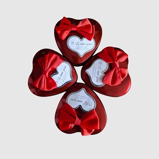 Heart Shaped Valentines Day Gift Box | I Love You Message Small Teddy Bear With 1 Red Rose | (Pack of 4 Pcs)