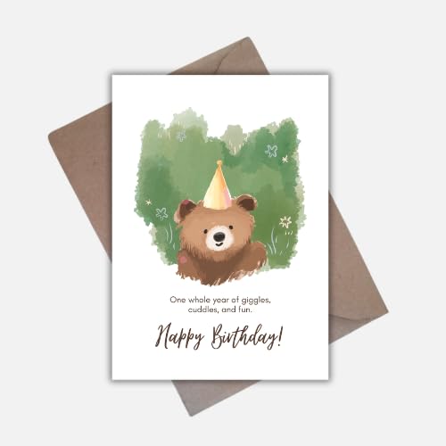 Cute Teddy Bear Birthday Greeting Card – Watercolor Bear Illustration Design – 5 x 7 Inch – Premium 250 GSM Glossy Cardstock – Blank Inside with Envelope for Personal Message
