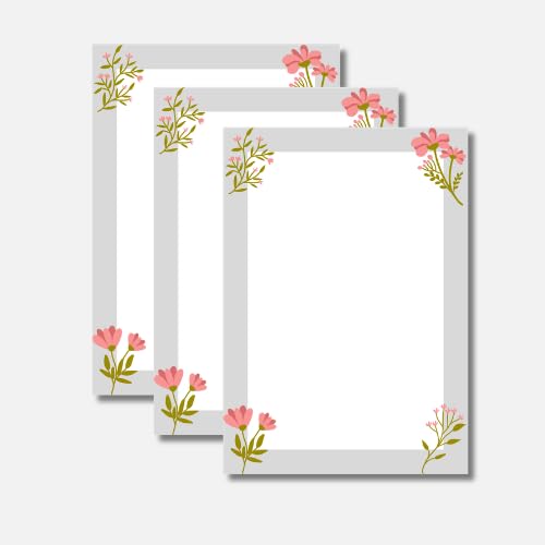 Premium A4 Floral Border Sheets (Pack of 25) – 100 GSM Unruled Designer Paper for Project Work, Letters & Stationery – Elegant Flower Theme