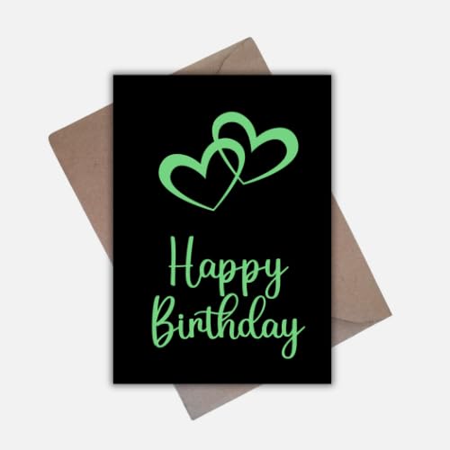Handmade Happy Birthday Greeting Card – 5 x 7 Inch – Black Die Cut Heart Design – Blank Inside with Krafts Brown Envelope – Premium Kraft 250 GSM Matte Cardstock