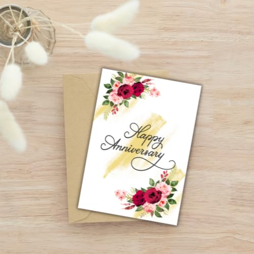 Happy Anniversary Greeting Card – Elegant Watercolor Floral Design – 5 x 7 Inch – Premium 250 GSM Glossy Cardstock – Blank Inside with Envelope