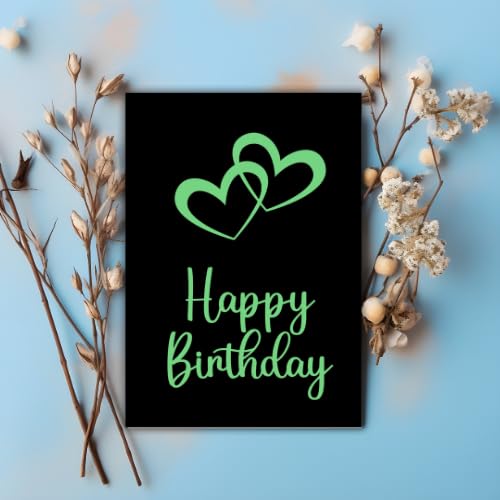 Handmade Happy Birthday Greeting Card – 5 x 7 Inch – Black Die Cut Heart Design – Blank Inside with Krafts Brown Envelope – Premium Kraft 250 GSM Matte Cardstock