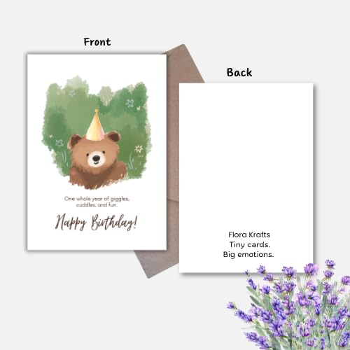 Cute Teddy Bear Birthday Greeting Card – Watercolor Bear Illustration Design – 5 x 7 Inch – Premium 250 GSM Glossy Cardstock – Blank Inside with Envelope for Personal Message