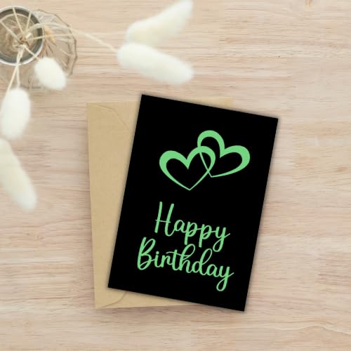 Handmade Happy Birthday Greeting Card – 5 x 7 Inch – Black Die Cut Heart Design – Blank Inside with Krafts Brown Envelope – Premium Kraft 250 GSM Matte Cardstock