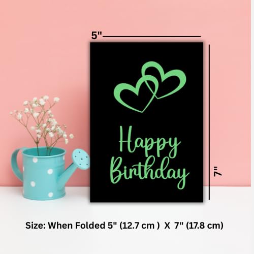 Handmade Happy Birthday Greeting Card – 5 x 7 Inch – Black Die Cut Heart Design – Blank Inside with Krafts Brown Envelope – Premium Kraft 250 GSM Matte Cardstock