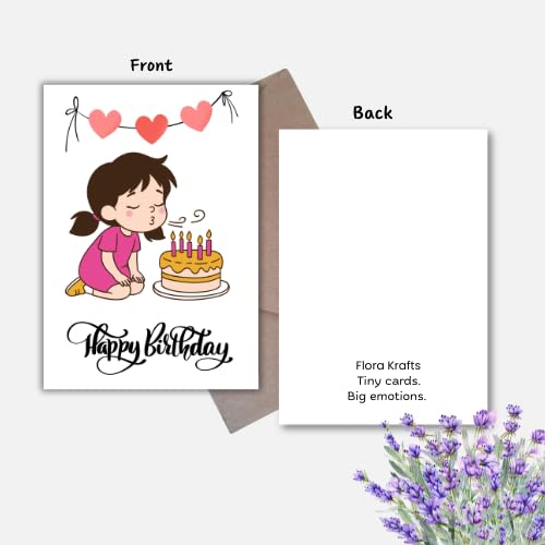 Cute Girl Birthday Greeting Card – 5x7 Inch, 250 GSM Glossy, Blank Inside for Message with Envelope, Premium Illustration Design