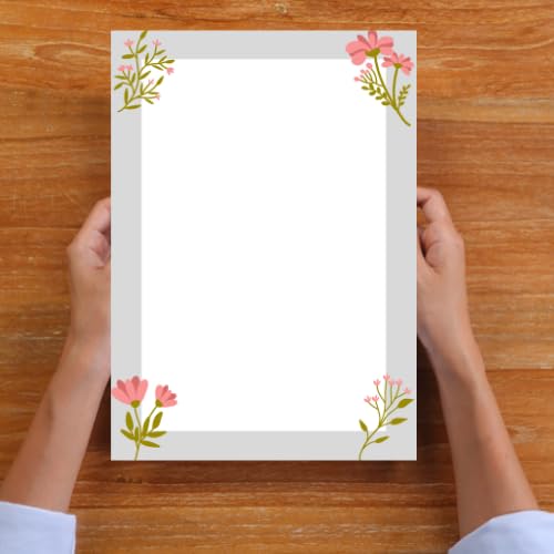 Premium A4 Floral Border Sheets (Pack of 25) – 100 GSM Unruled Designer Paper for Project Work, Letters & Stationery – Elegant Flower Theme