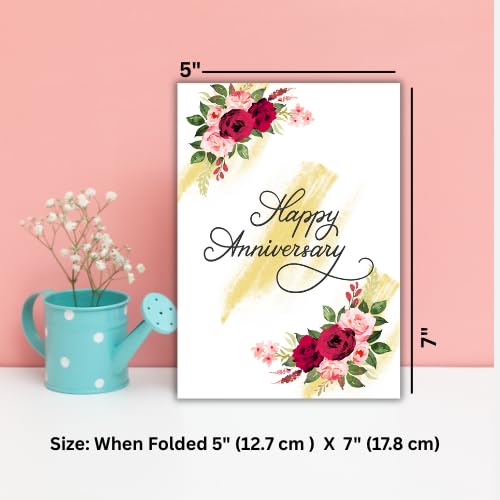 Happy Anniversary Greeting Card – Elegant Watercolor Floral Design – 5 x 7 Inch – Premium 250 GSM Glossy Cardstock – Blank Inside with Envelope