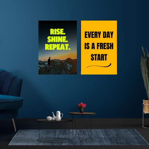 Motivational Poster Rise, Shine and Repeat | Motivational Wall Posters For Gym and Office | Unframed A4 Inspiring Posters 2Pcs | Laminated, Premium Finish, Back-Side Stickers for Easy Wall Mounting