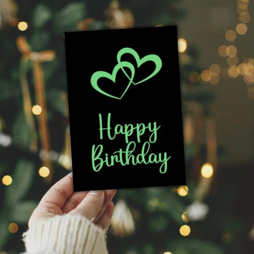 Handmade Happy Birthday Greeting Card – 5 x 7 Inch – Black Die Cut Heart Design – Blank Inside with Krafts Brown Envelope – Premium Kraft 250 GSM Matte Cardstock
