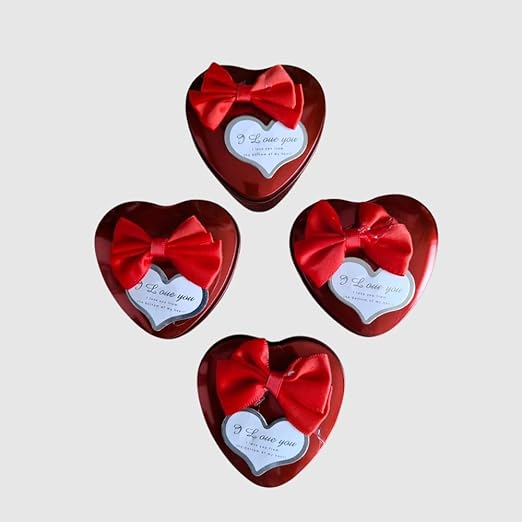 Heart Shaped Valentines Day Gift Box | I Love You Message Small Teddy Bear With 1 Red Rose  | (Pack of 4 Pcs)